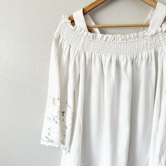 KENDALL & KYLIE | Off Shoulder Eyelet Lace Button Straps White Cotton | Small - Picture 3 of 5